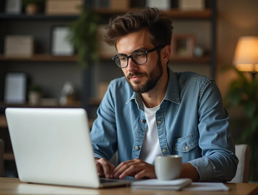 Motivated entrepreneur working laptop
